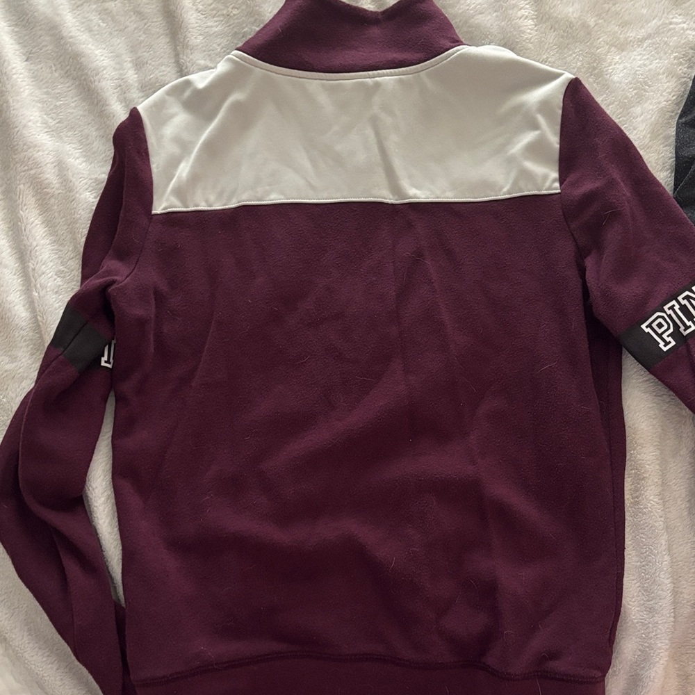 PINK Victoria's Secret Burgundy and White Quarter-Zip Pullover - Picture 5 of 15